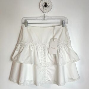 Kasia by Anthropology White  Cotton Tiered Ruffled Mini Skirt, Small